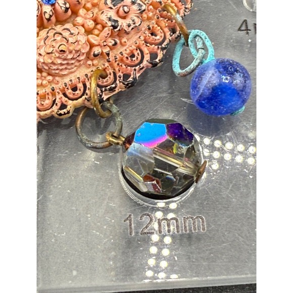 Vintage Celluloid Brooch Plastic Pink Beaded‎ Rhinestone Blue - Picture 6 of 8